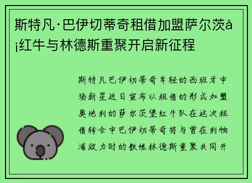 斯特凡·巴伊切蒂奇租借加盟萨尔茨堡红牛与林德斯重聚开启新征程